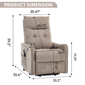 English Elm Beige Chenille Power Lift Recliner with Massage Heat and Usb for Senior Comfort Khaki W1803P364115