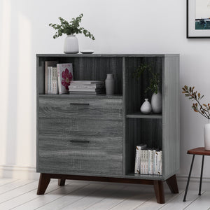 English Elm Christopher Knight Home® - CABINET mid-century modern faux wood storage console with splayed legs, drawers & cubby shelves Grey 67351.00SONGRY