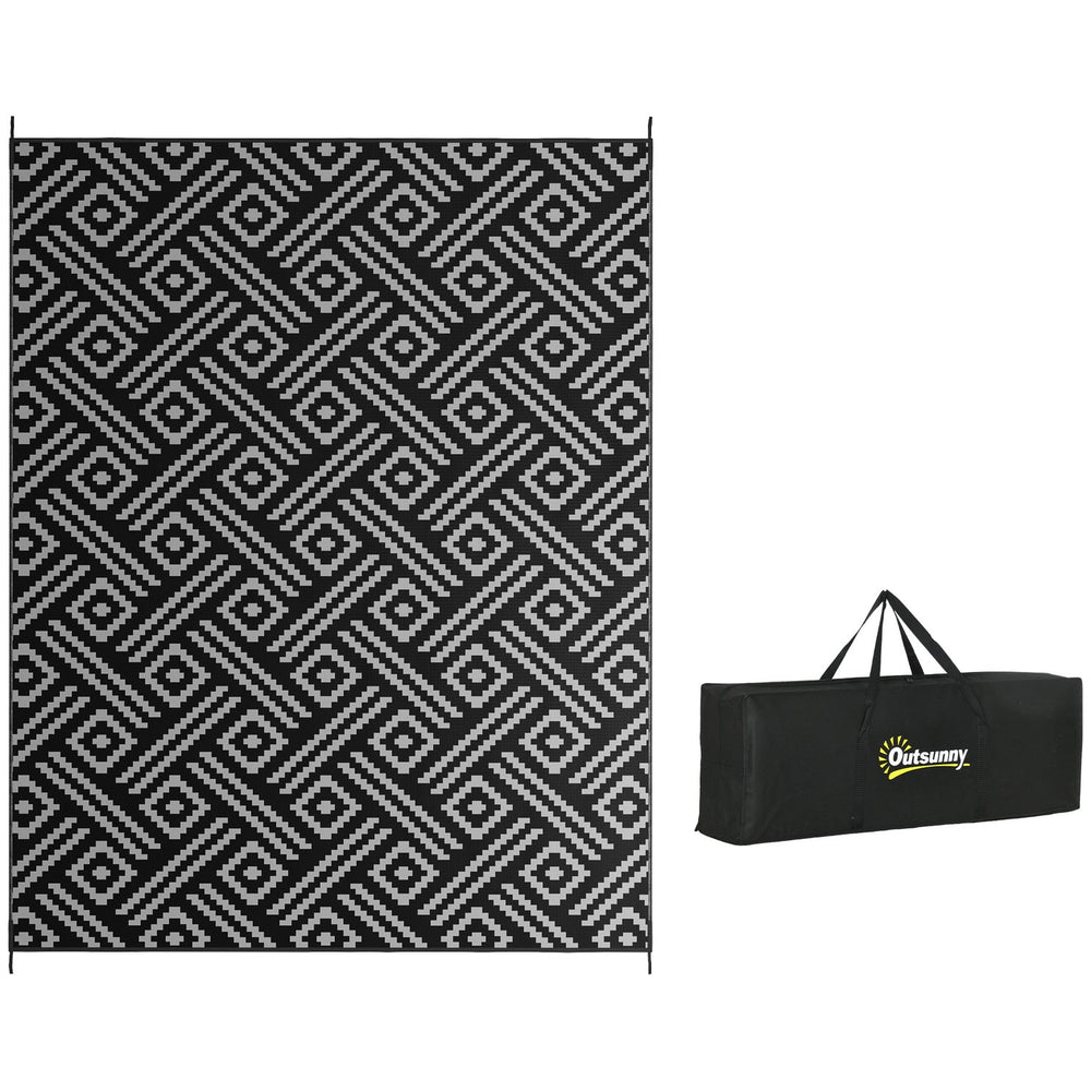 English Elm Outsunny Reversible Polypropylene Outdoor Rug Geometric Flatweave Mat with Carry Bag W2225P174550