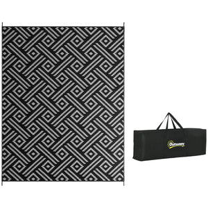 English Elm Outsunny Reversible Polypropylene Outdoor Rug Geometric Flatweave Mat with Carry Bag W2225P174550