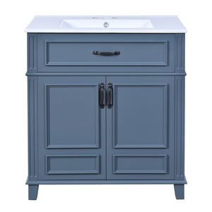 English Elm 30'' Retro Bathroom Vanity with Ceramic Sink, Solid Wood Frame, Soft-Close Doors & Ample Storage (Blue) N710P252113C