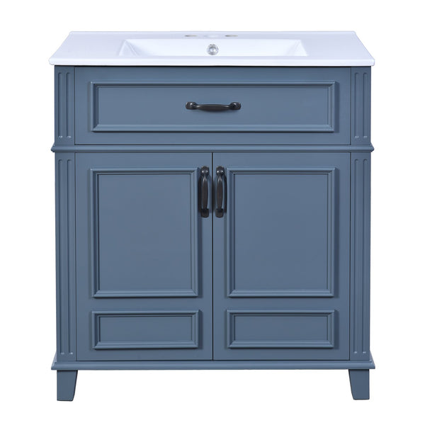 English Elm 30'' Retro Bathroom Vanity with Ceramic Sink, Solid Wood Frame, Soft-Close Doors & Ample Storage (Blue) N710P252113C