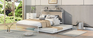 English Elm Queen Steel Platform Bed with Trundle Headboard Shelves and Built-in Usb Charging N708P477431K