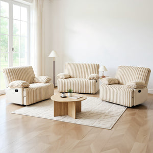 English Elm Manual Wall Hugger Reclining Sofa Set Corduroy Upholstered with Hidden Cup Holders W3900S00005