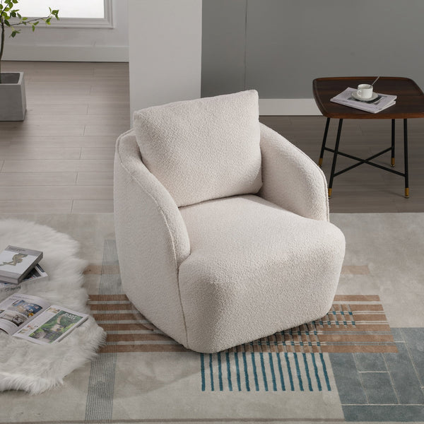 English Elm 30.3"w Boucle Barrel Swivel Chair 360 Rotation Lounge Seating for Living Room Ivory W3188P400931