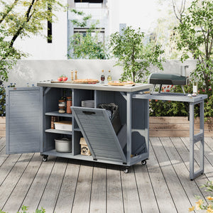 English Elm K&k Outdoor Rolling Kitchen Island Fir Wood Stainless Steel Top with Foldable Prep Station Grey+Blue N707P370276G