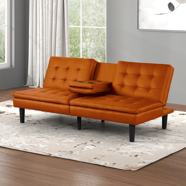English Elm Contemporary Microfiber Futon Sofa Converts to Bed with Chrome Legs, Compact Space-Saving Design, Durable Upholstery Orange 44 L x 37 W x 15 H B2741P363839