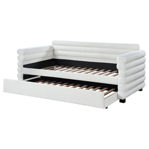 English Elm Fandango Boucle Upholstered Twin Daybed with Trundle Pull Out for Modern Bedrooms B062S01631