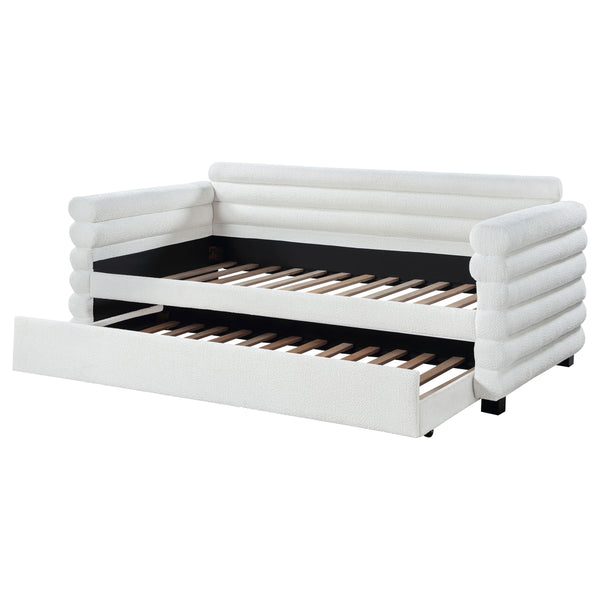 English Elm Fandango Boucle Upholstered Twin Daybed with Trundle Pull Out for Modern Bedrooms B062S01631