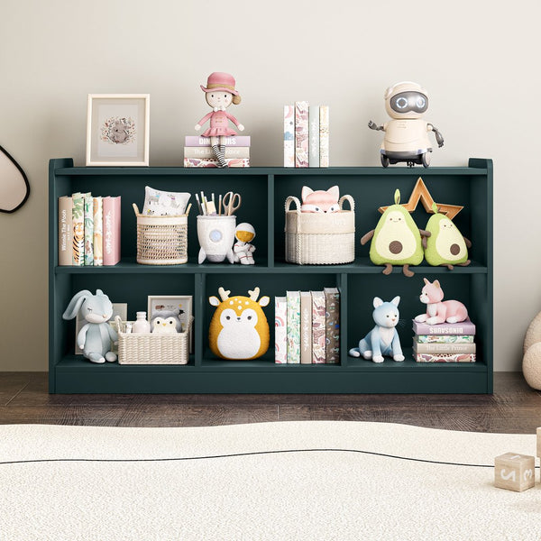 English Elm Wooden Five Cube Open Organizer Low Profile Montessori Bookshelf for Playroom or Nursery Light Green T3210P476851