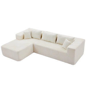 English Elm Modular cloud-inspired sectional sofa with chaise — no assembly, corduroy comfort for family rooms White W2311S00002