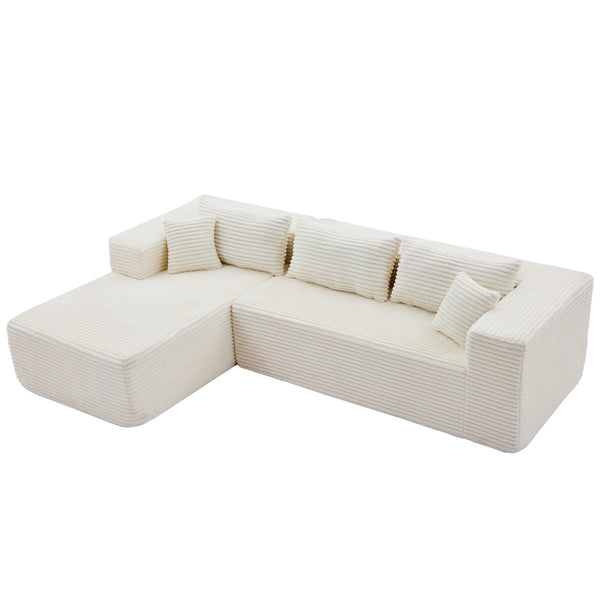 English Elm Modular cloud-inspired sectional sofa with chaise — no assembly, corduroy comfort for family rooms White W2311S00002