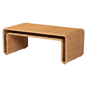 English Elm Laminated Rattan Side Table Hourglass Sculptural Boho Accent for Living Room Bedroom B2750P467829