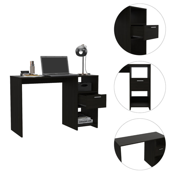 English Elm Omma Compact Computer Desk with Large Drawer & Two Shelves, Engineered Wood Black, 43.3"W Worksurface B070P188825