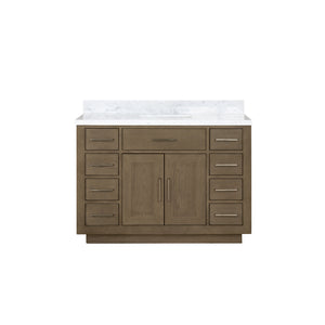 English Elm Grey Oak Single Bath Vanity 48" W x 22" D with Carrara Marble Top, Solid Wood Frame & Soft-Close Drawers B2731P257704
