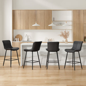 English Elm Counter Stools Set Of 2 - Stylish Mid-Century Modern Faux Leather Chairs For Kitchen & Dining T3623P366861