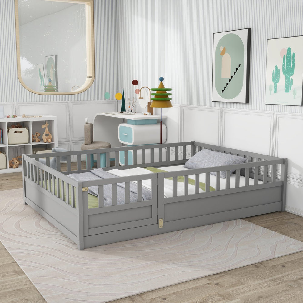 English Elm Full Montessori Floor Bed Frame For Kids - Secure, Low-Profile Design In Gray For Safe Play & Sleep W1858P164934