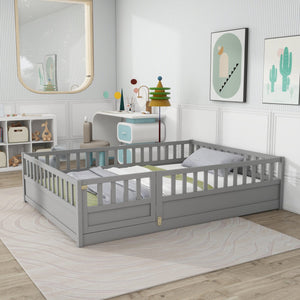 English Elm Full Montessori Floor Bed Frame For Kids - Secure, Low-Profile Design In Gray For Safe Play & Sleep W1858P164934