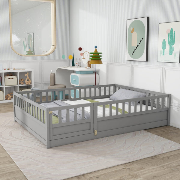 English Elm Full Montessori Floor Bed Frame For Kids - Secure, Low-Profile Design In Gray For Safe Play & Sleep W1858P164934