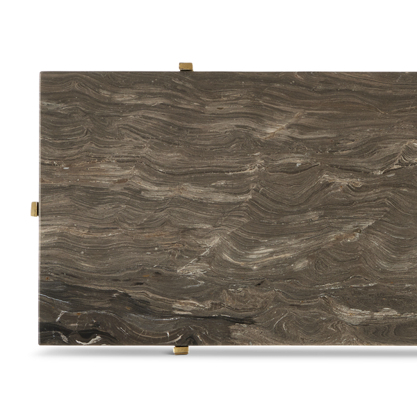 Flying Gold Marble Side Table - Industrial Chic Accent Table with Cappuccino Stone & Gold Iron Base