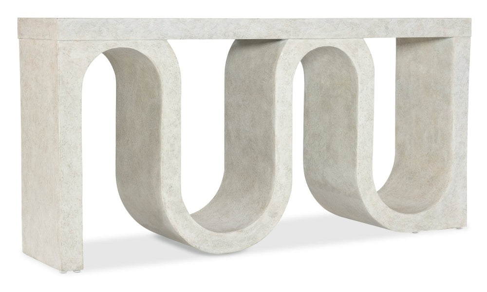 Hooker Furniture Melange Sculptural Snaked Console Table In Cream Textured Finish — Narrow Modern Sofa & Entryway Piece 628-85158-05