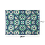 Christopher Knight Home® - Noble House - Marakesh Outdoor 5'3" X 7' Medallion Area Rug, Navy and Green