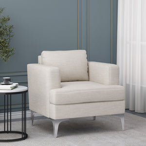English Elm Christopher Knight Home® - CLUB Chair Beige Fabric Upholstered Accent Seat with Silver Iron Legs, Cozy Modern Comfort 32"W 71569.00