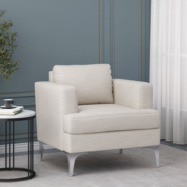English Elm Christopher Knight Home® - CLUB Chair Beige Fabric Upholstered Accent Seat with Silver Iron Legs, Cozy Modern Comfort 32"W 71569.00