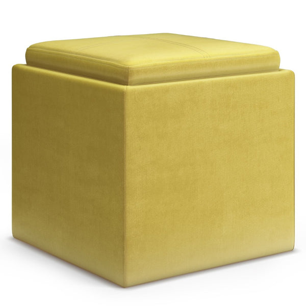 English Elm Rockwood - Stylish Dijon Yellow Velvet Cube Storage Ottoman With Tray For Modern Living Spaces B136P159101-GIGA