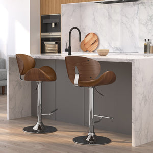 English Elm Marana - Stylish Bentwood Adjustable Swivel Bar Stool In Deep Tan Vegan Leather For Modern Spaces B136P158929