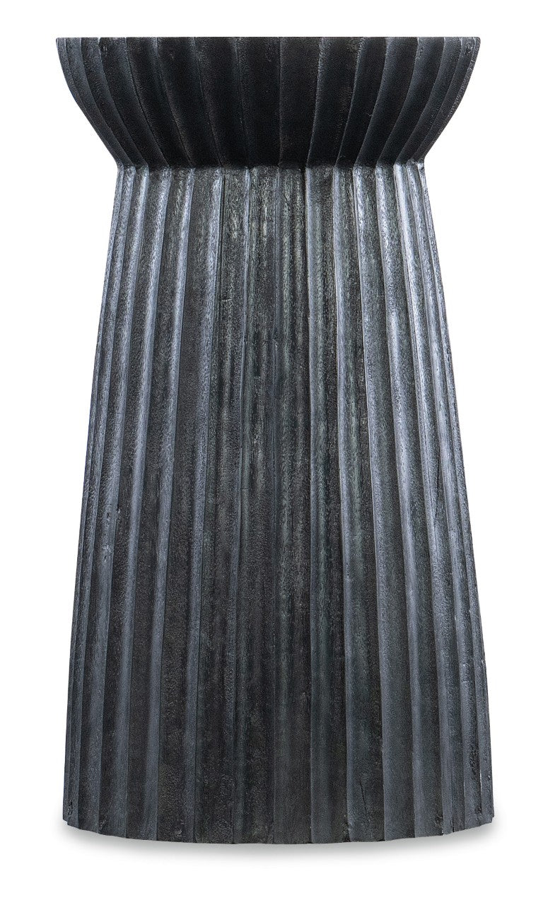 Hooker Furniture Commerce Sculptural Galway Spot Table — 12" Round Mango Wood End Table, Scalloped Pedestal, Black Finish 7228-50702-99