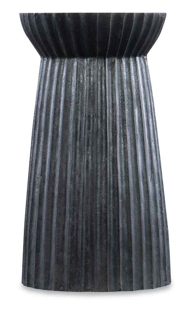 Hooker Furniture Commerce Sculptural Galway Spot Table — 12" Round Mango Wood End Table, Scalloped Pedestal, Black Finish 7228-50702-99