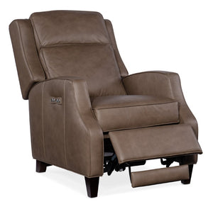 Hooker Furniture Tricia Top-Grain Leather Power Recliner With Usb Port, Adjustable Headrest And Dark Wood Base Grey RC110-PH-094