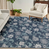 Nourison Garden Oasis GOA03 Machine Made Power-loomed Borderless Design Indoor/Outdoor Tropical Outdoor Rug Navy, Navy 100% Polypropylene 99446959539