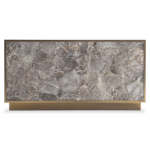 Bernhardt Bernhardt Tildon Smoky Quartz Cocktail Table With Aged Brass Frame, Casters & Bold Rectangular Silhouette 347007