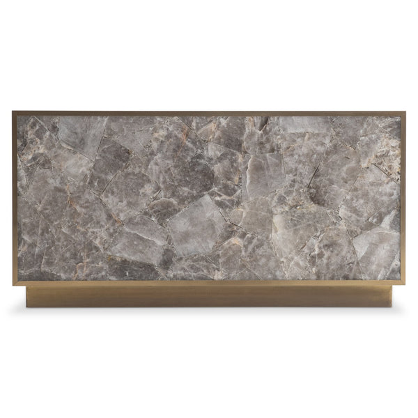 Bernhardt Bernhardt Tildon Smoky Quartz Cocktail Table With Aged Brass Frame, Casters & Bold Rectangular Silhouette 347007