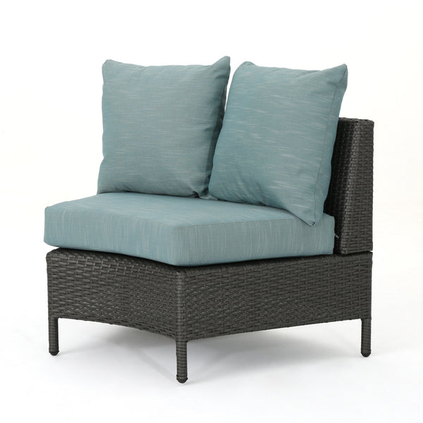 English Elm Christopher Knight Home® - PT LIMON SINGLE SOFA Curved Armless Outdoor/Indoor Faux Rattan Chairs with Water-Resistant Cushions and Heavy-Duty Iron Frame Grey 54786.00GT