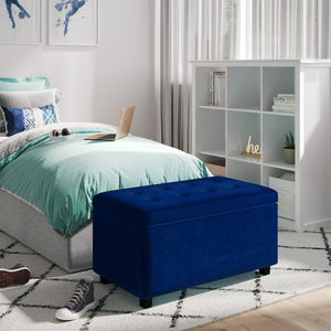 English Elm Cosmopolitan Blue Velvet Storage Ottoman - Elegant Multi-Functional Seating & Stylish Organizer B136P159764