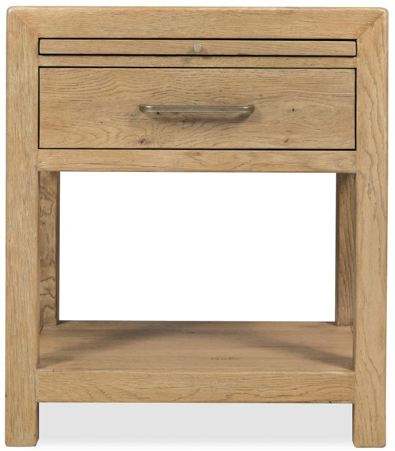 Hooker Furniture Driftwood Nightstand With Self-Closing Drawer, Pull-Out Shelf, Cord Clip & Open Display Shelf - Cozy Oak Finish Light Wood 6820-90316-80