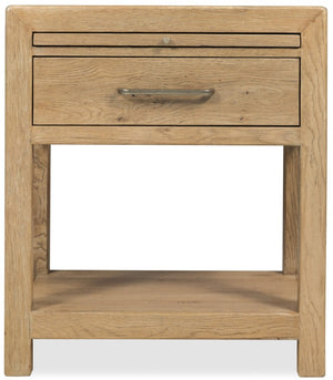 Hooker Furniture Driftwood Nightstand With Self-Closing Drawer, Pull-Out Shelf, Cord Clip & Open Display Shelf - Cozy Oak Finish Light Wood 6820-90316-80