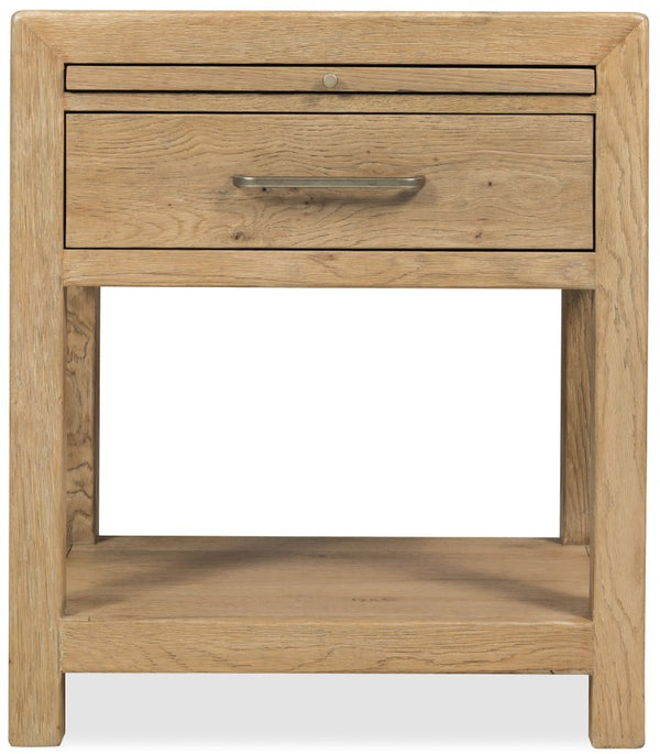Hooker Furniture Driftwood Nightstand With Self-Closing Drawer, Pull-Out Shelf, Cord Clip & Open Display Shelf - Cozy Oak Finish Light Wood 6820-90316-80