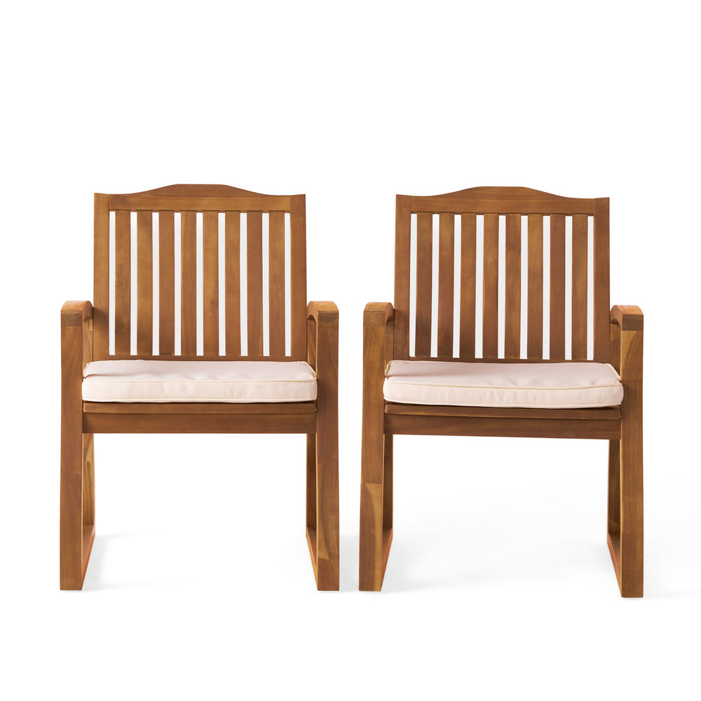 English Elm Christopher Knight Home® - DELLA Wood KD Armchair Set of 2 — Cream Acacia Outdoor Dining Chairs, Weather & Rust Resistant Comfort 57217.00ACA