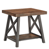 Homelegance By Top-Line Alastor Rustic X-Base End Table with Shelf Brown MDF