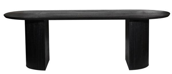 Porter Designs Porter Coburg Modern Solid Wood Dining Table With Unique Fluted Base, Sleek Black Oval Top Black Wood 07-108-01d-6889-kit