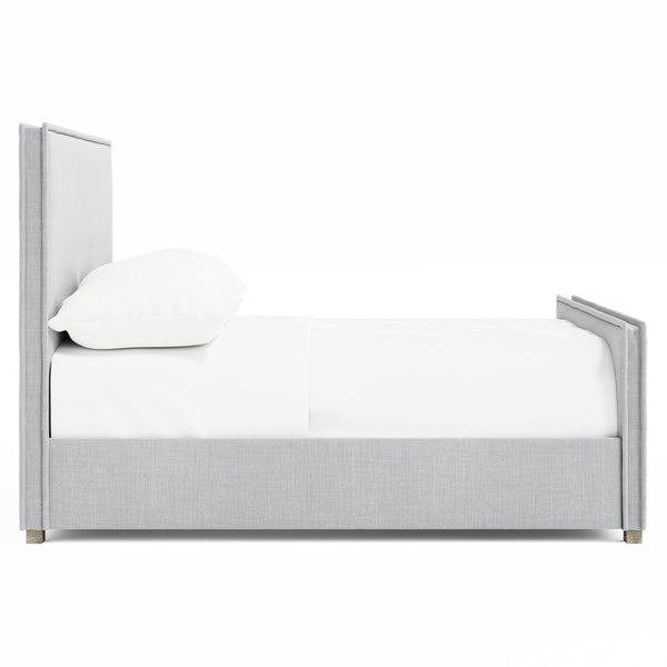 Bernhardt Bernhardt Sawyer Upholstered Panel Bed King Pebble — Soft Neutral Fabric, Stitched Flanged Edges, Wood Feet K2204