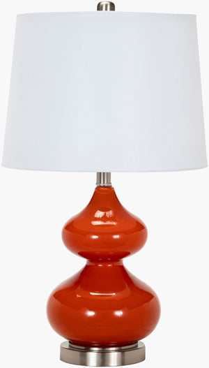 Surya Foligno 24" Accent Table Lamp - Elegant White Linen Shade & Unique Metal-glass Design For Home Decor Body, Orange,Base, Metallic ,Nickel,Shade, White,Finial, Metallic ,Nickel,Harp, Metallic ,Brass,Cord, Translucent Glass,Iron,Linen,Polyester,Iron Fgo-001
