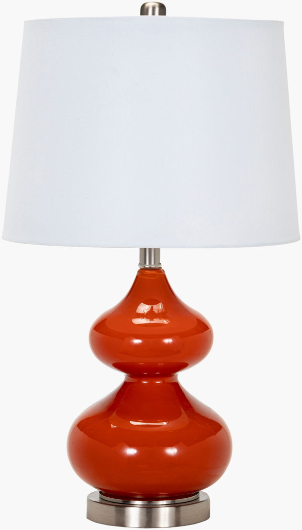 Surya Foligno 24" Accent Table Lamp - Elegant White Linen Shade & Unique Metal-glass Design For Home Decor Body, Orange,Base, Metallic ,Nickel,Shade, White,Finial, Metallic ,Nickel,Harp, Metallic ,Brass,Cord, Translucent Glass,Iron,Linen,Polyester,Iron Fgo-001