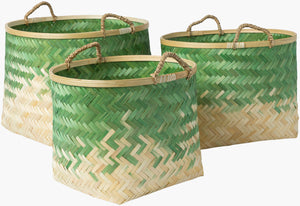 Surya Forrestburg Global-inspired Bamboo Basket Set - Elegant Home Décor, Perfect For Any Room! Grass Green Bamboo Fgt006-set