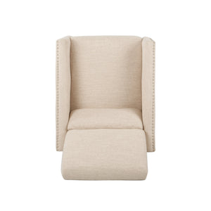 English Elm Pushback Recliner Accent Chair Solid Birch Frame Rivet Detail Mid-century Living Room Seat Beige 65532.00BGE