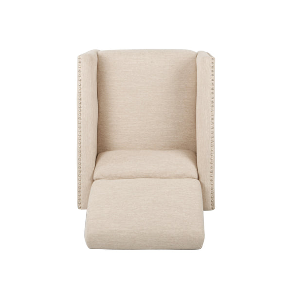 English Elm Pushback Recliner Accent Chair Solid Birch Frame Rivet Detail Mid-century Living Room Seat Beige 65532.00BGE